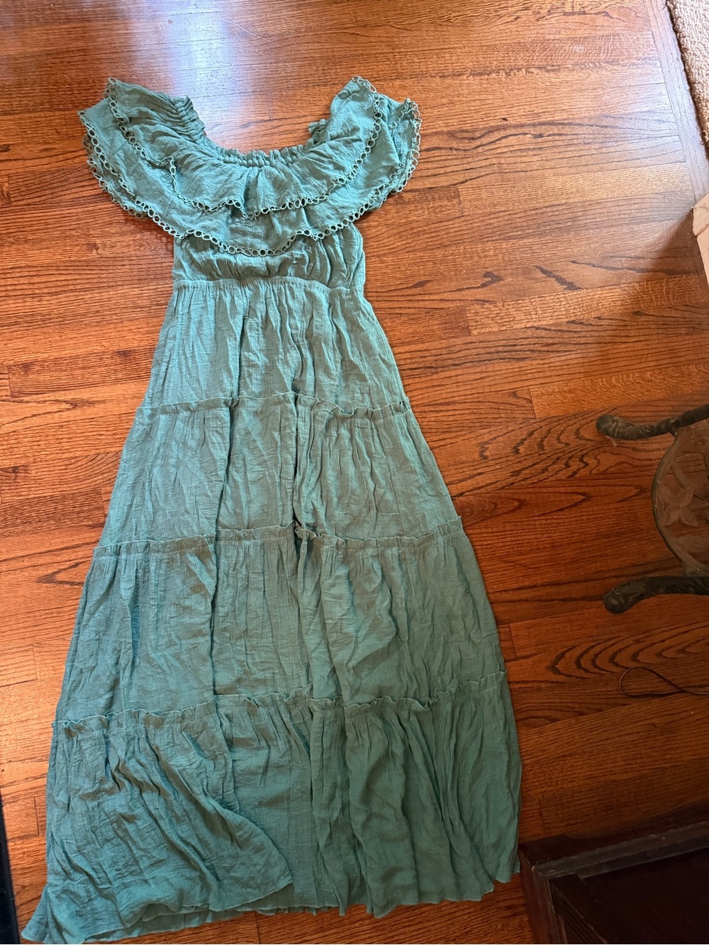 eesome Sage Green One-Shoulder Tiered Maxi Dress